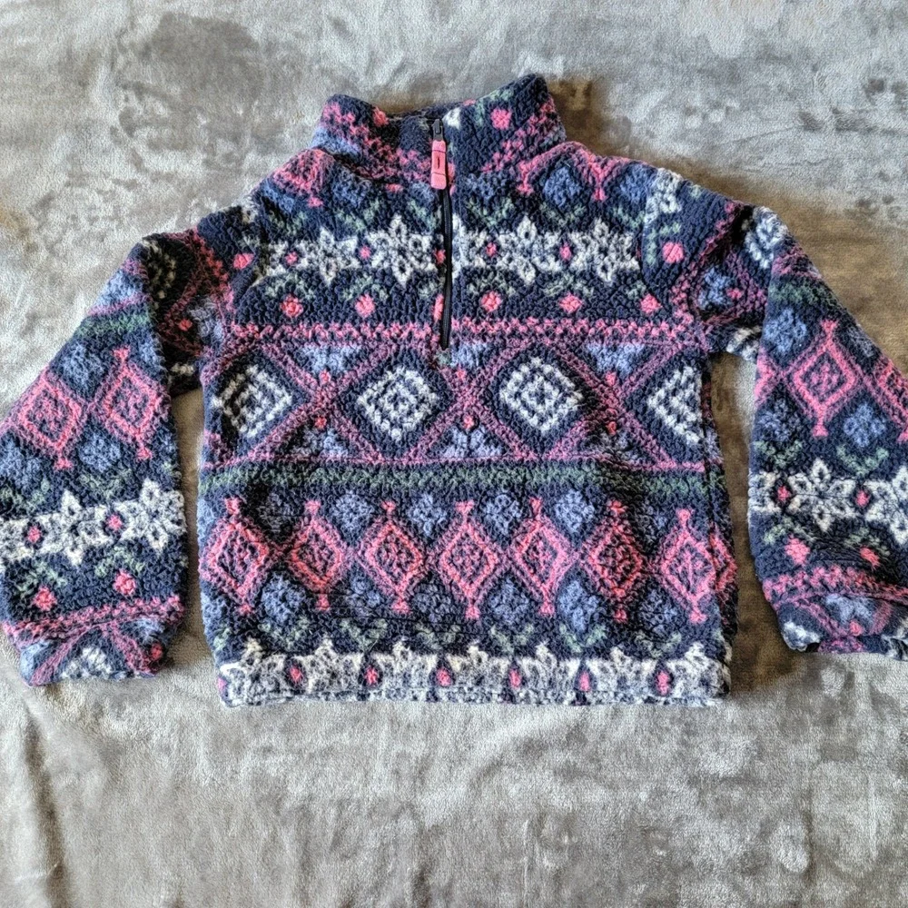 OshKosh B'gosh Fleece Pullover Quarter-zip Kids 6/6x Blue Pink Excellent 720